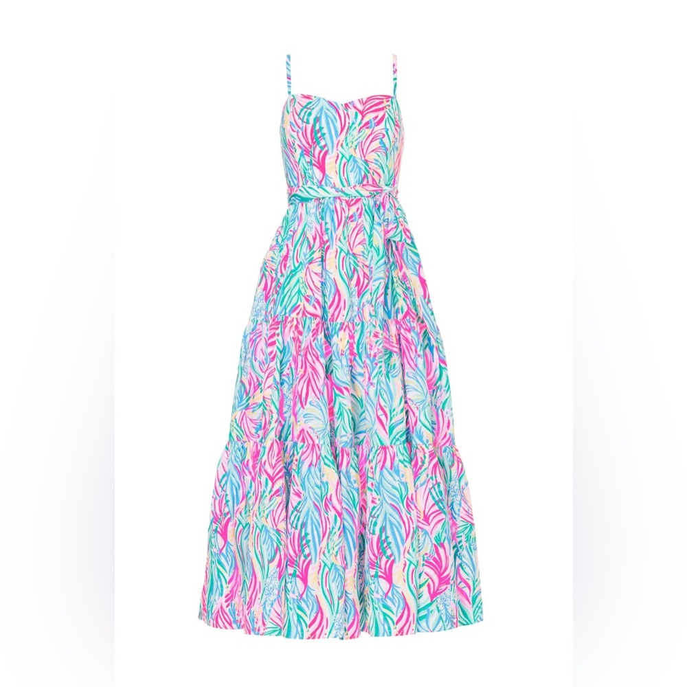 NWOT Lilly Pulitzer Soirée Edith Midi Dress pink blue elegant classy preppy fun